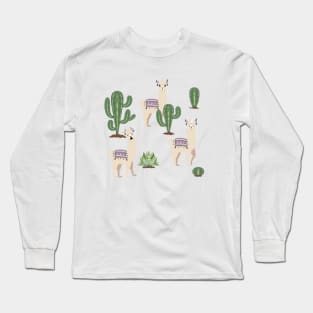 Cute Llama with Cacti Long Sleeve T-Shirt